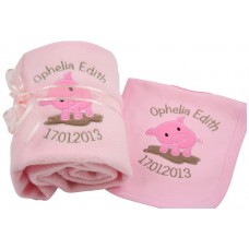 Personalised Baby Girl Gift Set Embroidered Blanket Bib Set